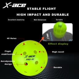 X-ace Pro-40 Pickleball Balls, 12/24Pcs, High Visibility Green, 40 Holes Outdoor Indoor Training Pickle Ball, High Bounce
