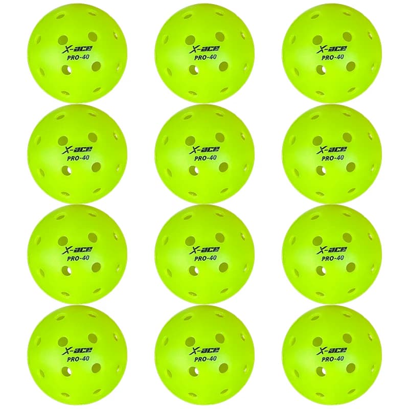 X-ace Pro-40 Pickleball Balls, 12/24Pcs, High Visibility Green, 40 Holes Outdoor Indoor Training Pickle Ball, High Bounce