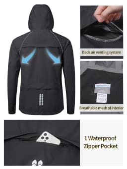 BERGRISAR Waterproof Running Cycling Jacket for Men Breathable Bike Rain Jacket Bicycle Coat Clothing Windbreaker