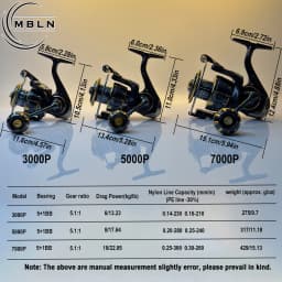 MBLN 1pc Spinning Fishing Reel, 5.1:1 Gear Ratio, 5+1 Bearings, Aluminum Spool, Gap-Free, Metal Handle, Strong Stainless Shaft