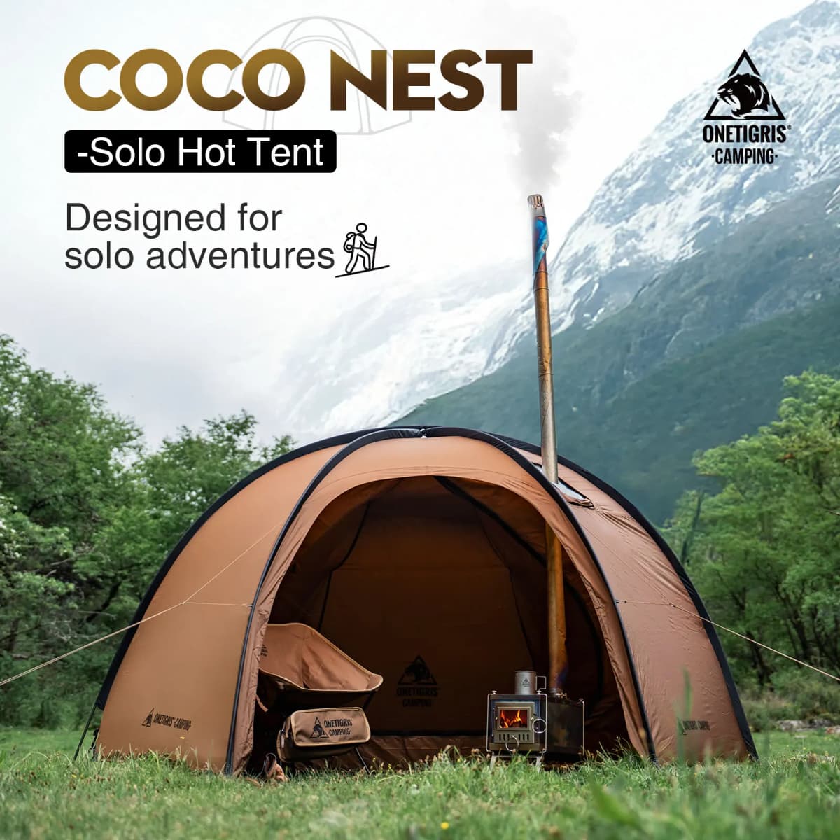 OneTigris Coco Nest Solo Dome Tent with Stove Jack 3000mm Waterproof Camping Hot Tent with Mesh Inner for Bushcraft Glamping