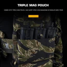 Tactical V5 PC Plate Carrier Set Ferro Style Hunting Plate Carrier Tiger with Elastic Waistband Triple Mag Pouch Airsoft Gear