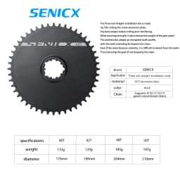 SENICX Direct Mount Chainring 40T 42T 48T 50T 3-Bolt Solid Ring Narrow-Wide Teeth (NW) Compatible 11/12/13 Speed
