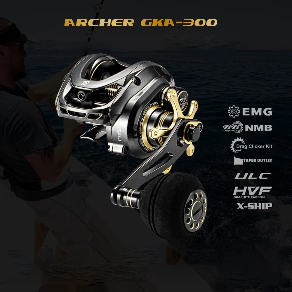 SOLOKING GKA300 Baitcasting Reel Sea Fishing Power Handle 9.5KG Drag Force 6.4 Gear Ratio Brass Gear Deep Spool Fishing Reel