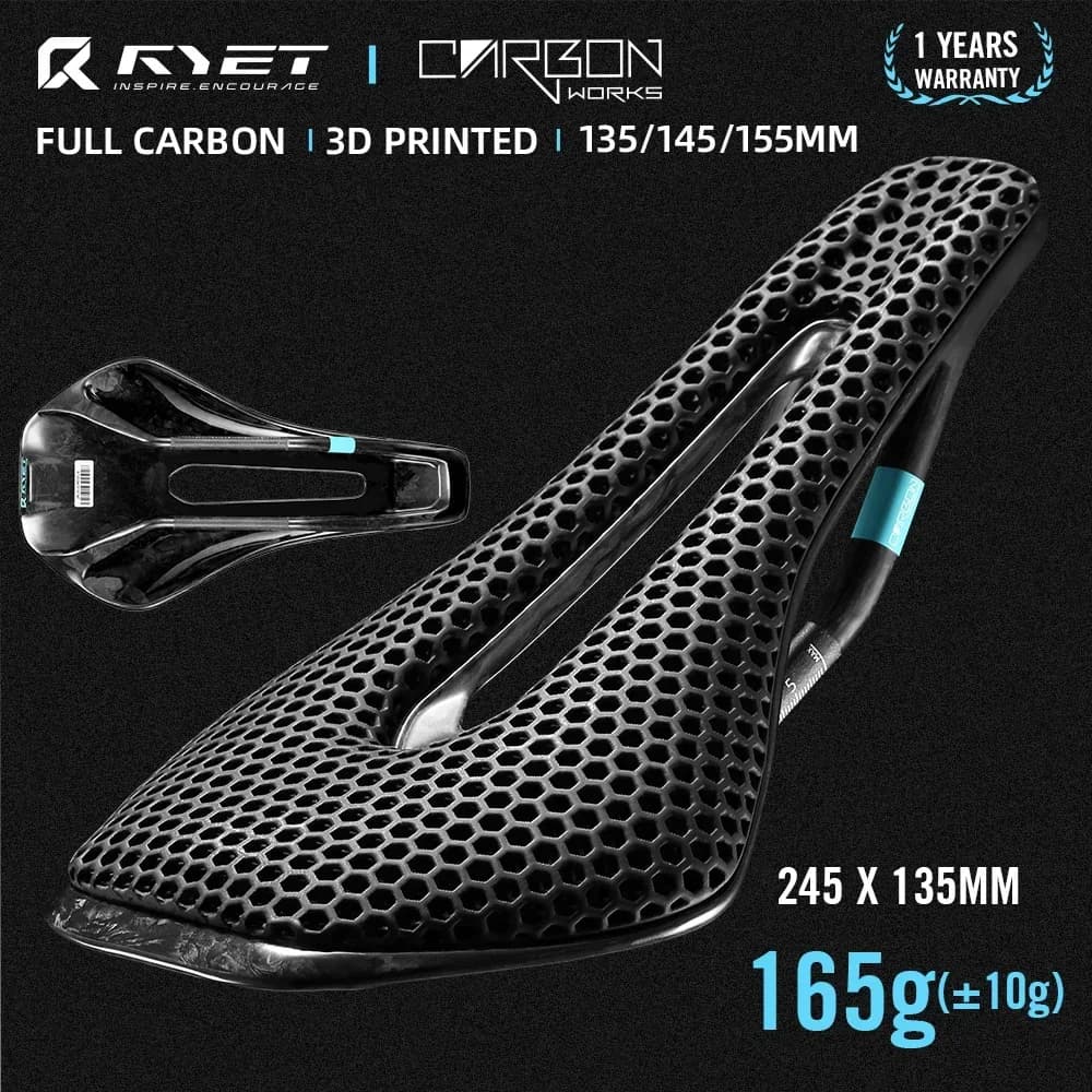 RYET 3D Printed Full Carbon Bicycle Saddle 245mm Bike Saddle For MTB Gravel Road Bike Seat bicycle parts  135/145/155mm