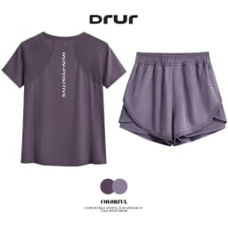 DRUR Gym Set Women M-4XL Loose Fit Summer Breathable Sportswear Outfit Quick Dry Sweat Suit Gym Clothes Woman 2 Piece Tracksuit