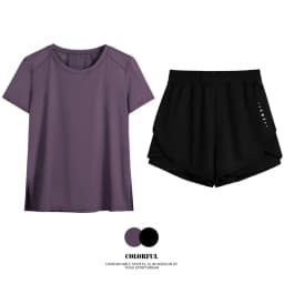 DRUR Gym Set Women M-4XL Loose Fit Summer Breathable Sportswear Outfit Quick Dry Sweat Suit Gym Clothes Woman 2 Piece Tracksuit