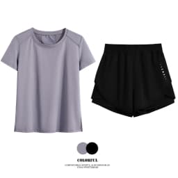 DRUR Gym Set Women M-4XL Loose Fit Summer Breathable Sportswear Outfit Quick Dry Sweat Suit Gym Clothes Woman 2 Piece Tracksuit