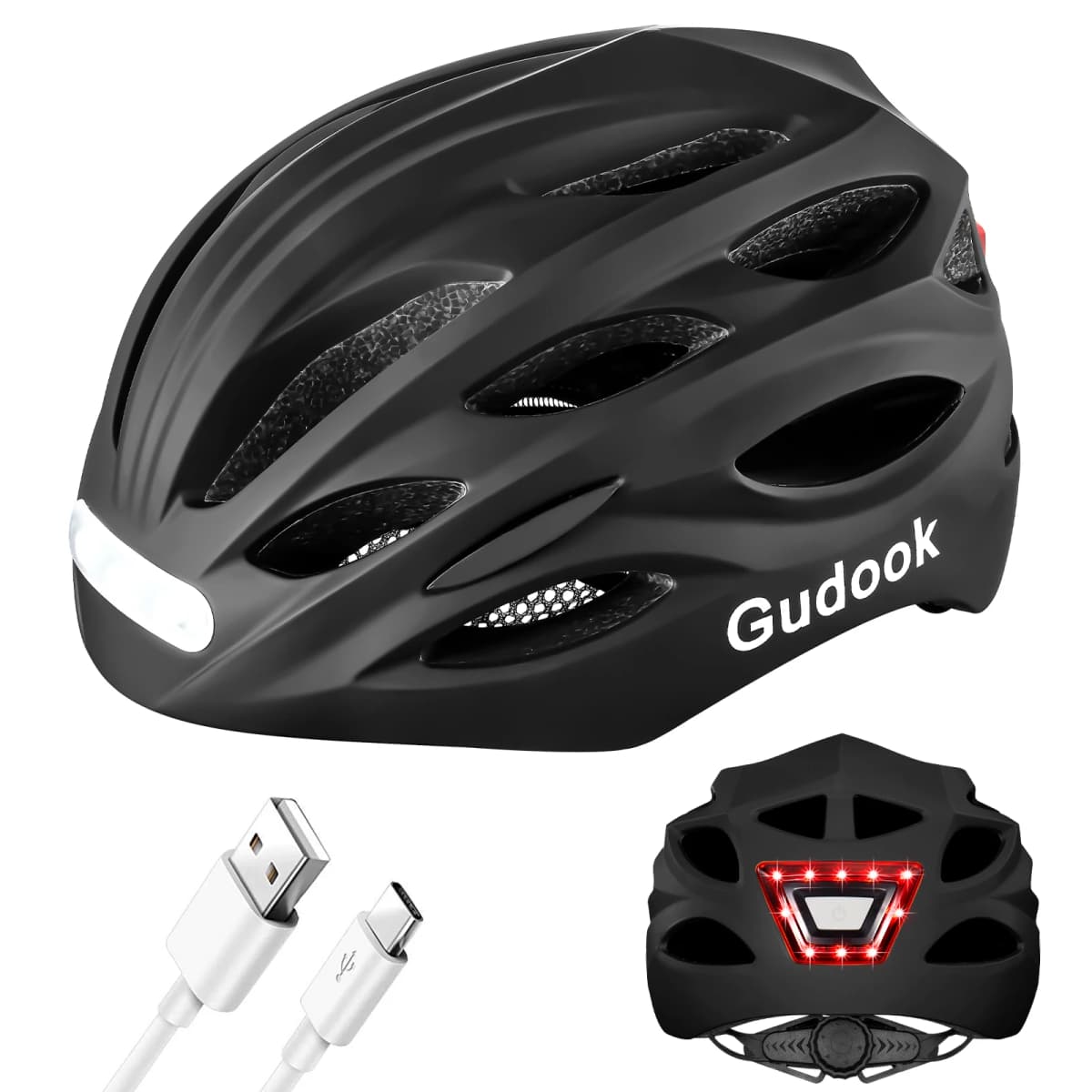 Bike Helmet Adult Bike Helmets for Men/Women: USB Rechargeable LED Front and Rear Lights for Cycling Urban Commuter Skateboard