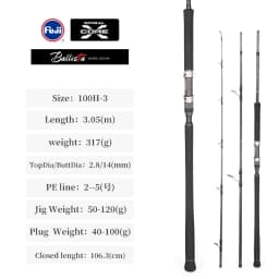 MADMOUSE BALLISTA Shore Jigging Rod 3.0m100H Portable Three Sections Full FUJI Parts Jig Weight 50-120g PE2-5 Ocean Rod
