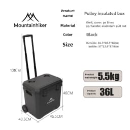 GO PEAK MOUNTAINHIKER 36L Khak Pulley Warm Box Outdoor Incubator Portable Warm Box BBQ Car Refrigerator Box with Trolley Wheels