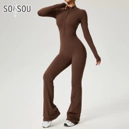 New Zipper Jumpsuit Flared Pants Women Clothing Sportswear Gym Yoga Sport Sets Spandex Nylon Workout Sets Women Tracksuit