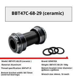 GINEYEA T47 Threaded Bottom Bracket Ceramic Bearing Waterproof 68/77/86mm 24/29mm Axle For Road MTB Gravel Bike