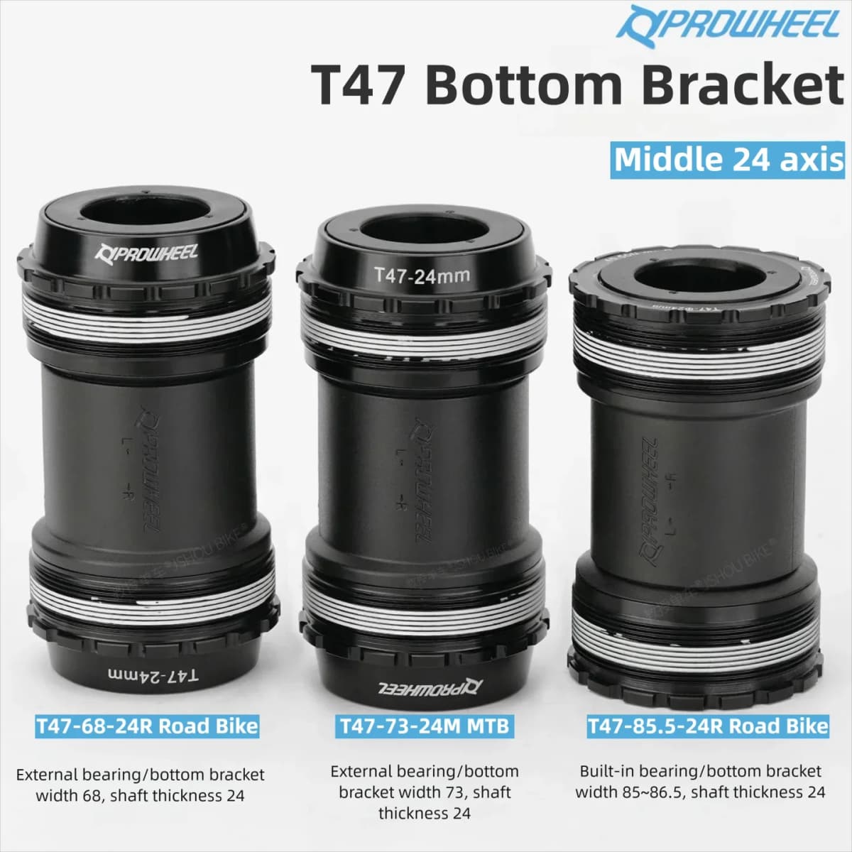 PROWHEEL T47 68/73/85.5mm MTB/Road Bike Bottom Bracket Bike Crank 24mm External/Internal Bearing 7075 Al CNC for Shimano/SRAM