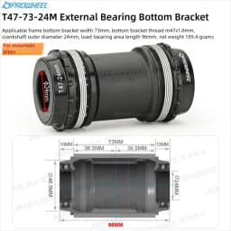 PROWHEEL T47 68/73/85.5mm MTB/Road Bike Bottom Bracket Bike Crank 24mm External/Internal Bearing 7075 Al CNC for Shimano/SRAM