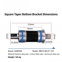 GINEYEA Square Taper Bottom Bracket BB68 BB73 113 118 120 122.5mm Titanium Carbon Ceramic Bearings BSA Thread for MTB Road Bike