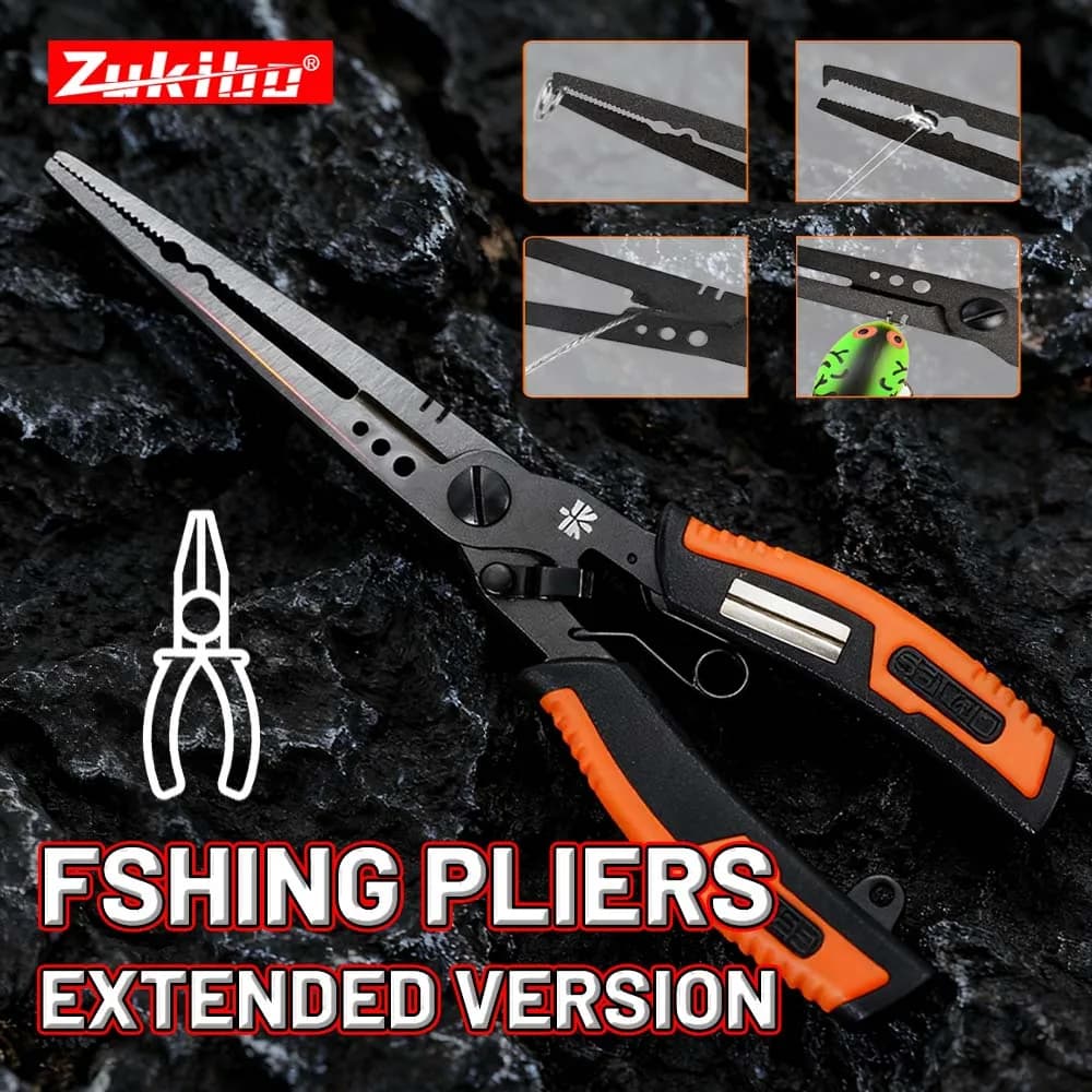 ZUKIBO New 196mm 7.7in Multifunction Fishing Pliers with Hook Sharpener PTFE Coating Anti-slip Grip Fishing Tools Accessories