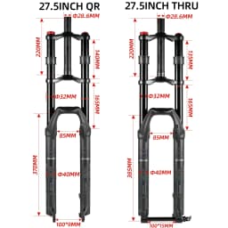 NanLio Dual Crown MTB Air Fork 27.5/29 Inch (2.5" Tire) - 150mm Travel, Rebound Adjust, 32mm 15/9x100mm for E-Bike & Downhill