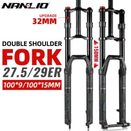 NanLio Dual Crown MTB Air Fork 27.5/29 Inch (2.5" Tire) - 150mm Travel, Rebound Adjust, 32mm 15/9x100mm for E-Bike & Downhill