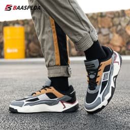 Baasploa Men Walking Shoes New Outdoor Fashion Leather Waterproof Lace up Sneakers Male Casual Non-Slip Wear-Resistant Tenis Sho
