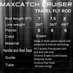 MAXCATCH Cruiser Fly Fishing Rod 2/3/4WT 7ft 7.5ft 8ft 6 Section Fast Action IM10 Carbon Blank AA Reel Seat Extra Hard Tube