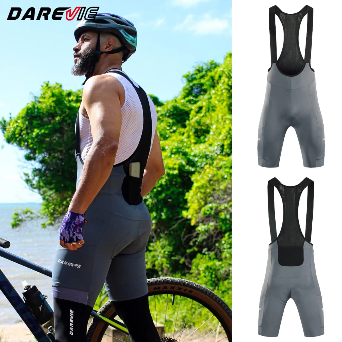 DAREVIE Men Cycling Shorts 3 Pockets Anti Slip 4-Way Stretch Sponge Pad Men's Shorts Quick Dry Soft Gravel Women's Shorts