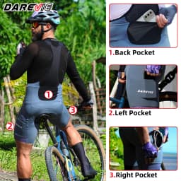 DAREVIE Men Cycling Shorts 3 Pockets Anti Slip 4-Way Stretch Sponge Pad Men's Shorts Quick Dry Soft Gravel Women's Shorts