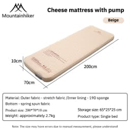 Mountainhiker 10CM Inflatable Cheese Mattress Special Sponge Upgrade Portable Sleeping Pad Mat for Outdoor Camping Family Use