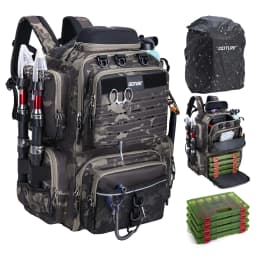 Goture 45L Large Capacity Fishing Backpack,Waterproof Tackle Bag with 4 Tackle Boxes,Rod Holder Storge Fishing Gear Gift for Men