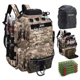 Goture 45L Large Capacity Fishing Backpack,Waterproof Tackle Bag with 4 Tackle Boxes,Rod Holder Storge Fishing Gear Gift for Men