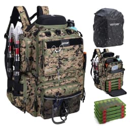 Goture 45L Large Capacity Fishing Backpack,Waterproof Tackle Bag with 4 Tackle Boxes,Rod Holder Storge Fishing Gear Gift for Men