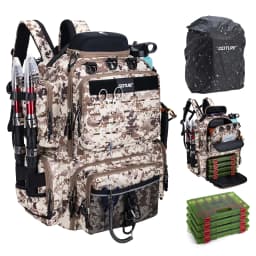 Goture 45L Large Capacity Fishing Backpack,Waterproof Tackle Bag with 4 Tackle Boxes,Rod Holder Storge Fishing Gear Gift for Men