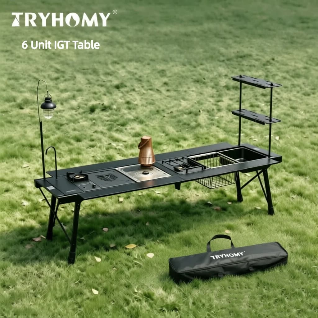 Tryhomy  Camping IGT Table IGT 6 Unit Table Outdoor Portable Aluminum Alloy Ultralight Fold Camp Desk BBQ Picnic IGT Large Table