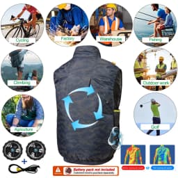 Cooling Fan Air Condition Clothing, Lightweight Sun Protection Windbreaker Vest, Outdoor Sports Fishing Work Jacket for Men Wome