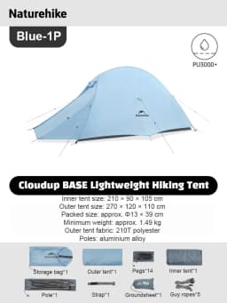 Naturehike CloudUp Base Tent 1/2 Person Ultralight Trekking Tent Outdoor Camping Hiking Portable Pink/Blue Color Tents 2026 New