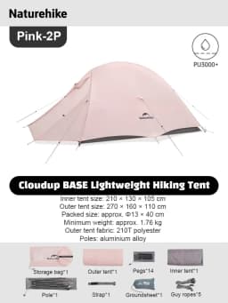 Naturehike CloudUp Base Tent 1/2 Person Ultralight Trekking Tent Outdoor Camping Hiking Portable Pink/Blue Color Tents 2026 New