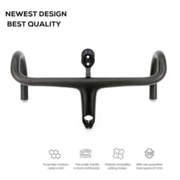 Newest Road Bike Matt UD Full Carbon Fiber Handlebar And Stem Integrated Round Tube 380-440*80-120mm with Stents 265g