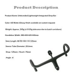 Newest Road Bike Matt UD Full Carbon Fiber Handlebar And Stem Integrated Round Tube 380-440*80-120mm with Stents 265g