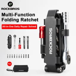 ROCKBROS Portable Folding Bicycle Repair Ratchet Wrench Set - All-in-One Bike Repair Kit with Hex Keys Tire Levers for Road/MTB