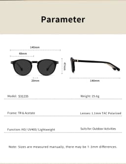 Unisex Polarized Sunglasses TR90 Frame UV400 TAC Lens Retro Round Black Full Frame Fashion Driving Shades