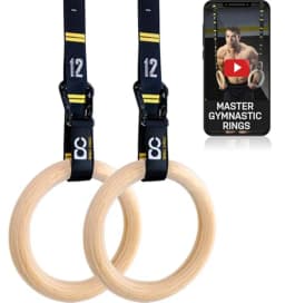 Wood Gymnastics Rings Adjustable Double-Layer Numbered Straps Locked Carabiners Body Exercise Workout Home Gym Rings