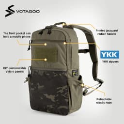 VOTAGOO 15L Tactical Backpack Carbon Frame – 500D Durable Water-Resistant Daypack with 16" Laptop Sleeve, Multi-pocket Outdoor