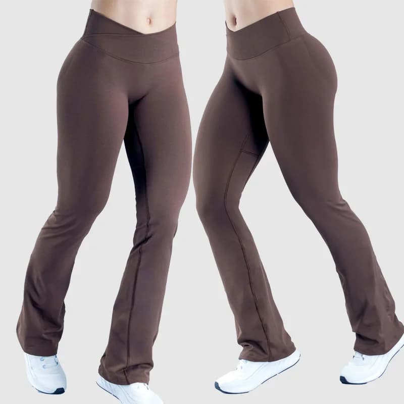 Women's Seamless Flare Leggings, V-Waist Tummy Control Yoga Pants, High Waist Butt Lifting Workout Leggings,  Nylon Activewear