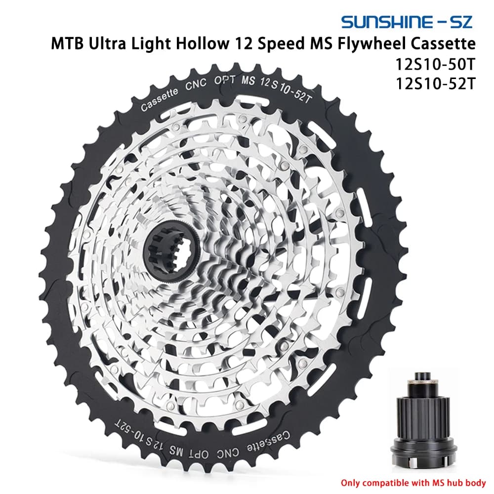 SUNSHINE 12-Speed MS Mountain Bike Cassette Freewheel Steel 12-Speed 10-50T 10-52T Compatible with M7100