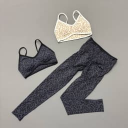 Women 2Pcs Leopard Print Workout Set Contrast Trim Thin Strap Bra & High Waist Tummy Control Leggings Breathable Yoga Outfit