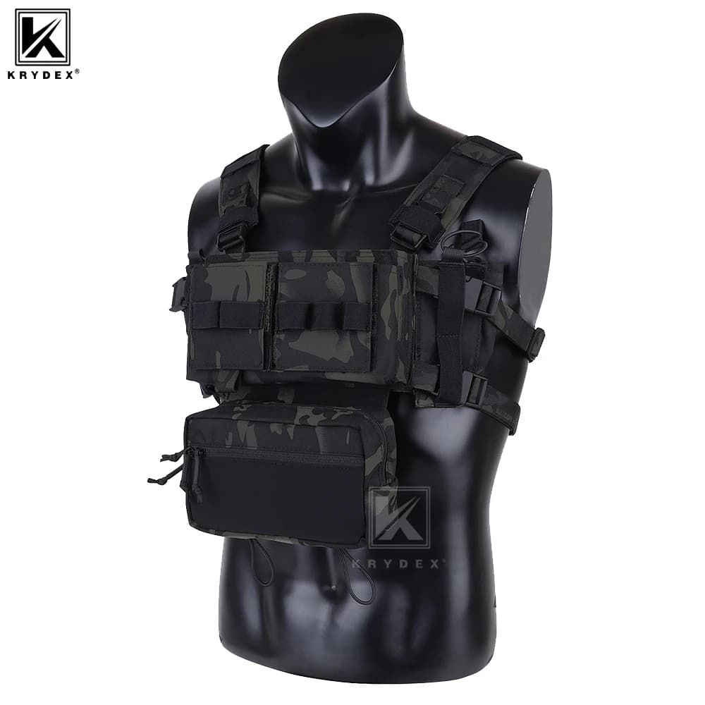 KRYDEX Tactical Micro MK3 MK4 Chest Rig Lightweight Vest with 5.56 7.62mm Mag Pouch Dangler Drop Pouch Paintball Outdoor Vest