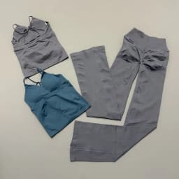 2 Piece HISTELLO Vision Fitness Set Women Padded V Neck Workout Cami Top Seamless Yoga Flare Leg Pants Gym Activewear Outfit