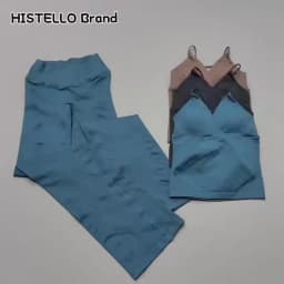 2 Piece HISTELLO Vision Fitness Set Women Padded V Neck Workout Cami Top Seamless Yoga Flare Leg Pants Gym Activewear Outfit