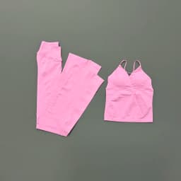 2 Piece HISTELLO Vision Fitness Set Women Padded V Neck Workout Cami Top Seamless Yoga Flare Leg Pants Gym Activewear Outfit