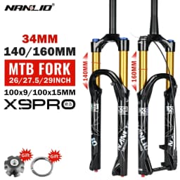 Nanlio X9 Pro MTB Air Suspension Fork 34mm 140/160mm Travel 26/27.5/29 Inch 100x9 100x15 Damping Rebound Bike Fork